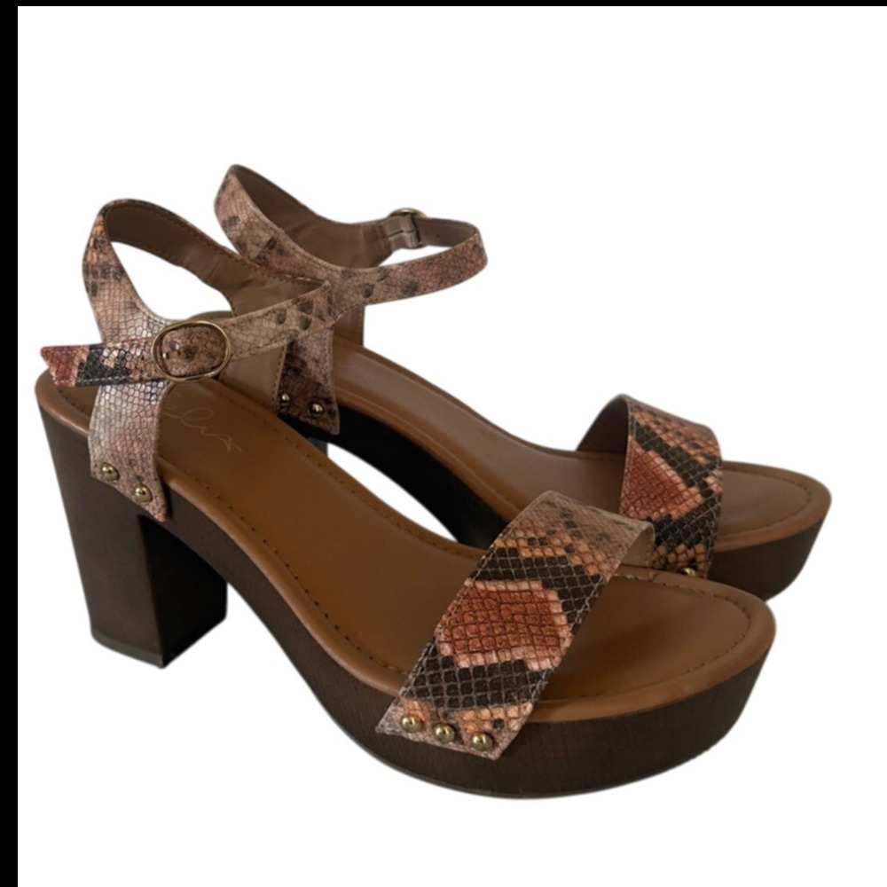 Celia Women's  Platform  Block Heels Brown Y2K Retro Sandals Animal Print 10
